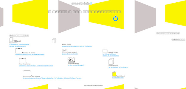 Page d'Accueil de Synesthésie 08, web designers Philippe Peyredieu du Charlat et Serge Combaud